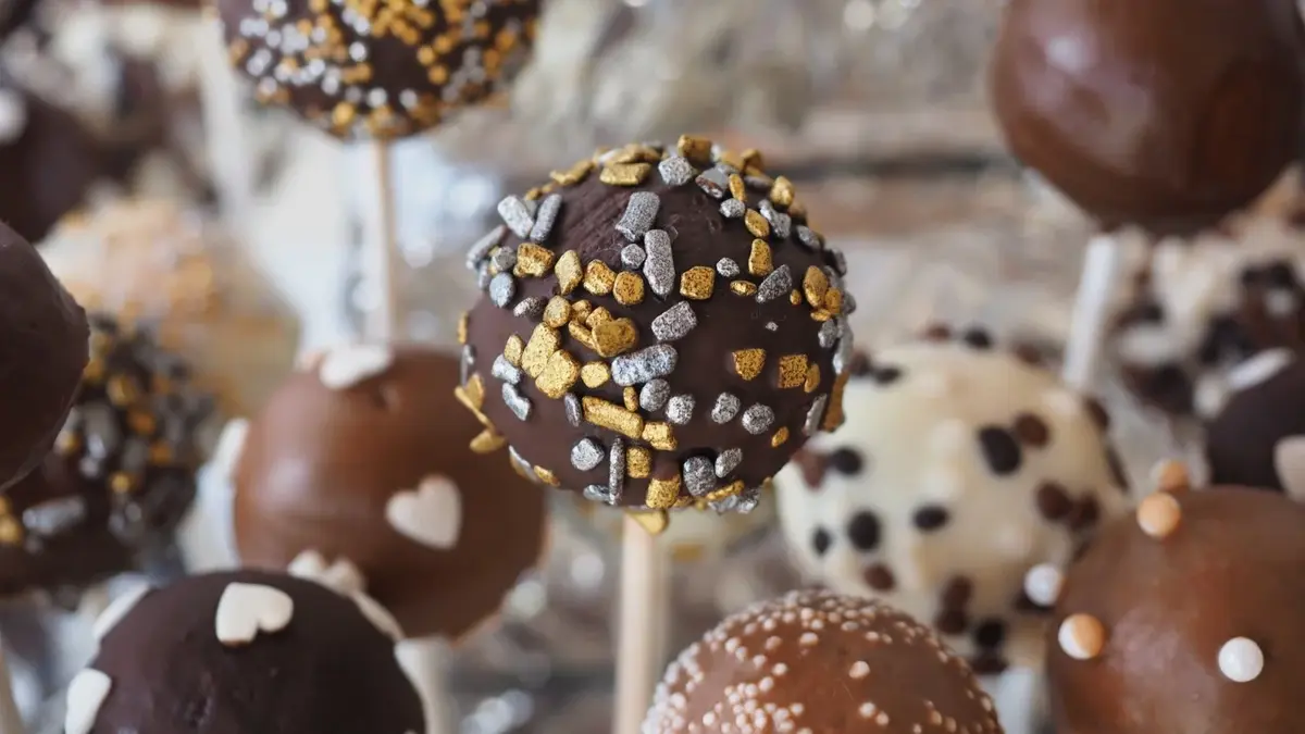 cake pops lizaki z ciasta z polewą czekoladową i z posypkami