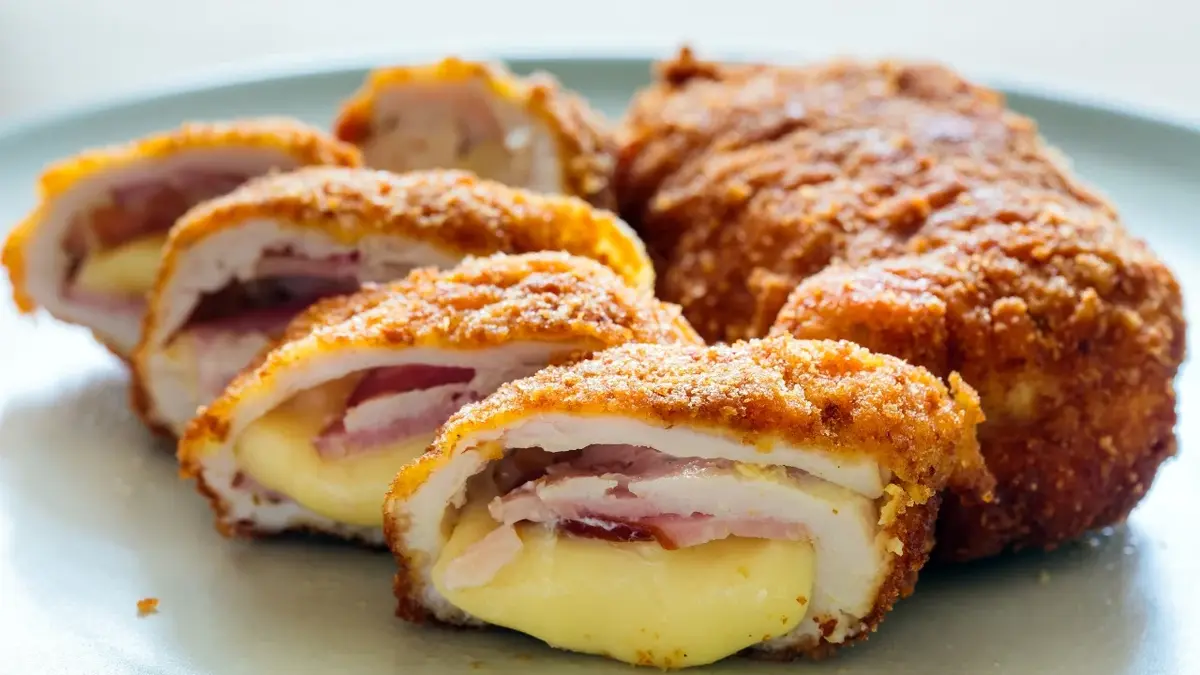 Cordon Bleu przekrojne na pół na talerzu 